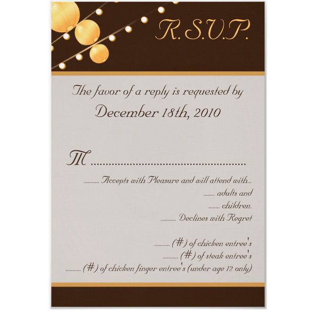 3.5x5 Vertical PRINTED Wedding R.S.V.P. Card - Red and Yellow Simple String Lights Celebration