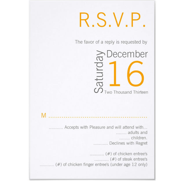 3.5x5 Vertical PRINTED Wedding R.S.V.P. Card - Simple White and Orange Geometric