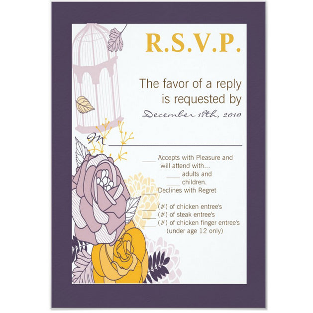 3.5x5 Vertical PRINTED Wedding R.S.V.P. Card - Colorful Stained Glass Flowers Roses