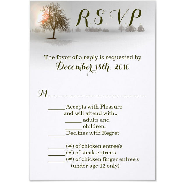 3.5x5 Vertical PRINTED Wedding R.S.V.P. Card - Gray, White, and Brown Winter Snow Field
