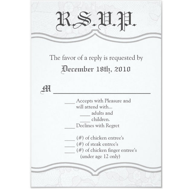 3.5x5 Vertical PRINTED Wedding R.S.V.P. Card - White Floral Texture Elegant Border