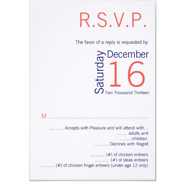 3.5x5 Vertical PRINTED Wedding R.S.V.P. Card - Simple White and Red Geometric