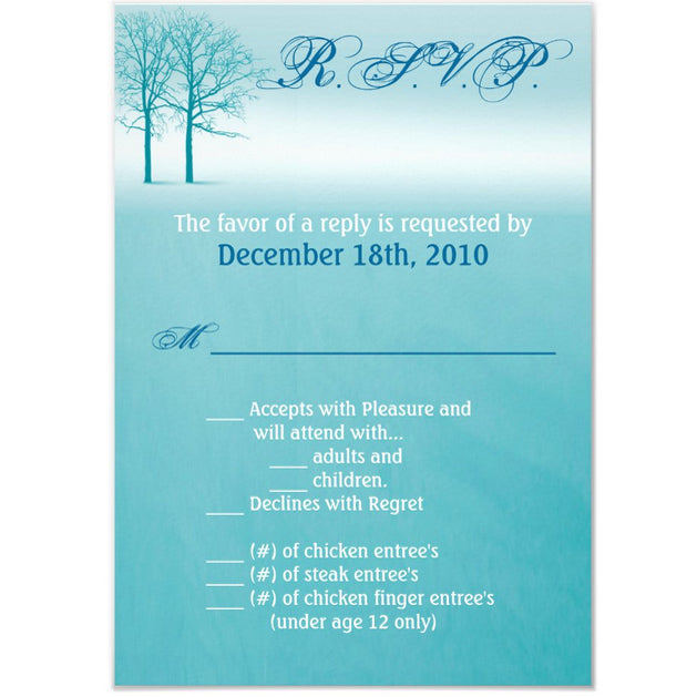 3.5x5 Vertical PRINTED Wedding R.S.V.P. Card - Winter snow Field Trees