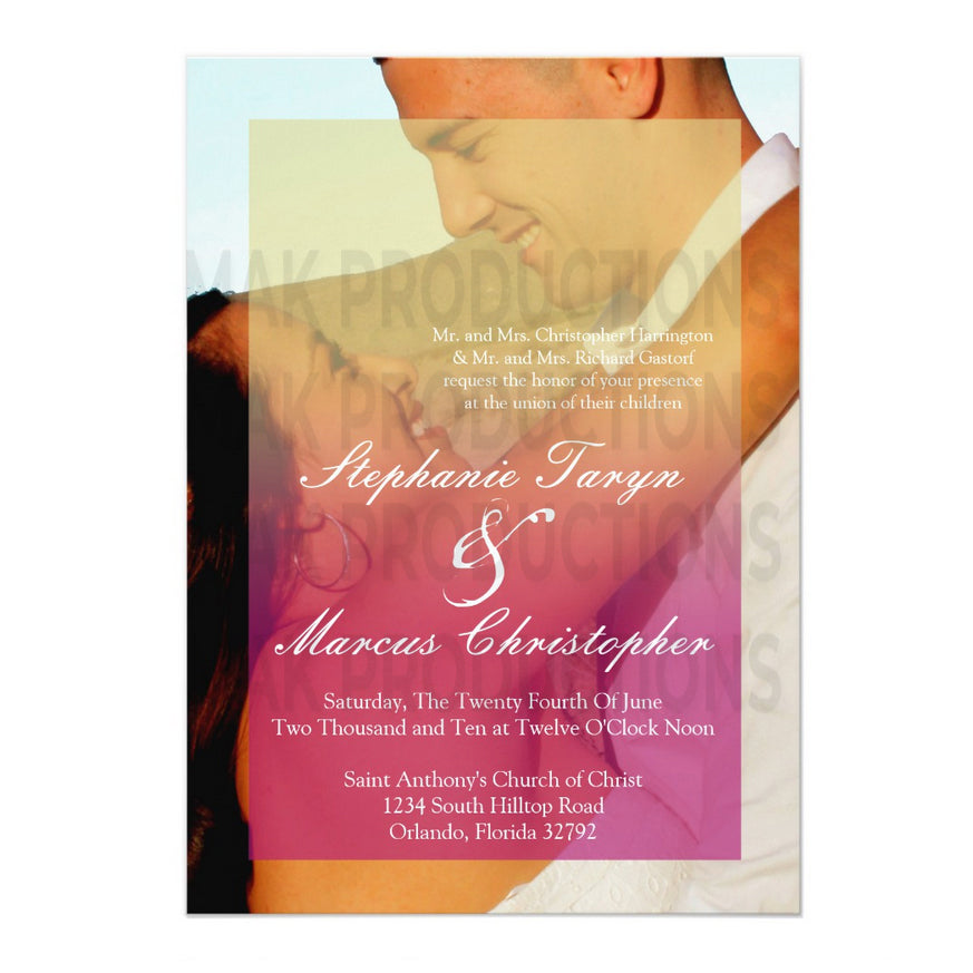 5x7 PRINTED Wedding Invitation - Pink Couples Embrace Photo Together
