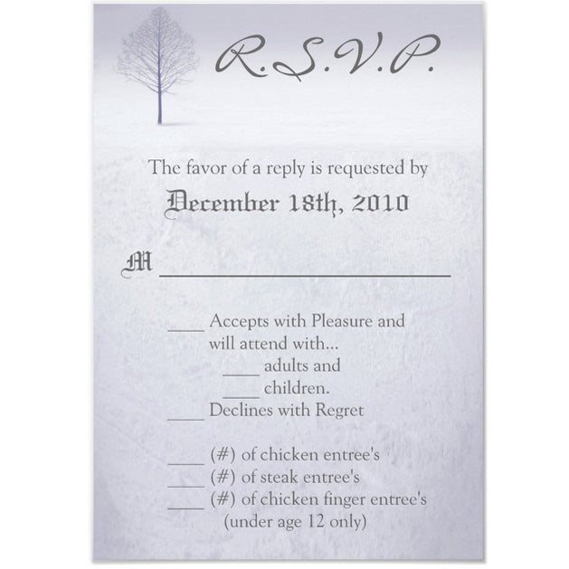 3.5x5 Vertical PRINTED Wedding R.S.V.P. Card - Gray and White Snow Tree Field