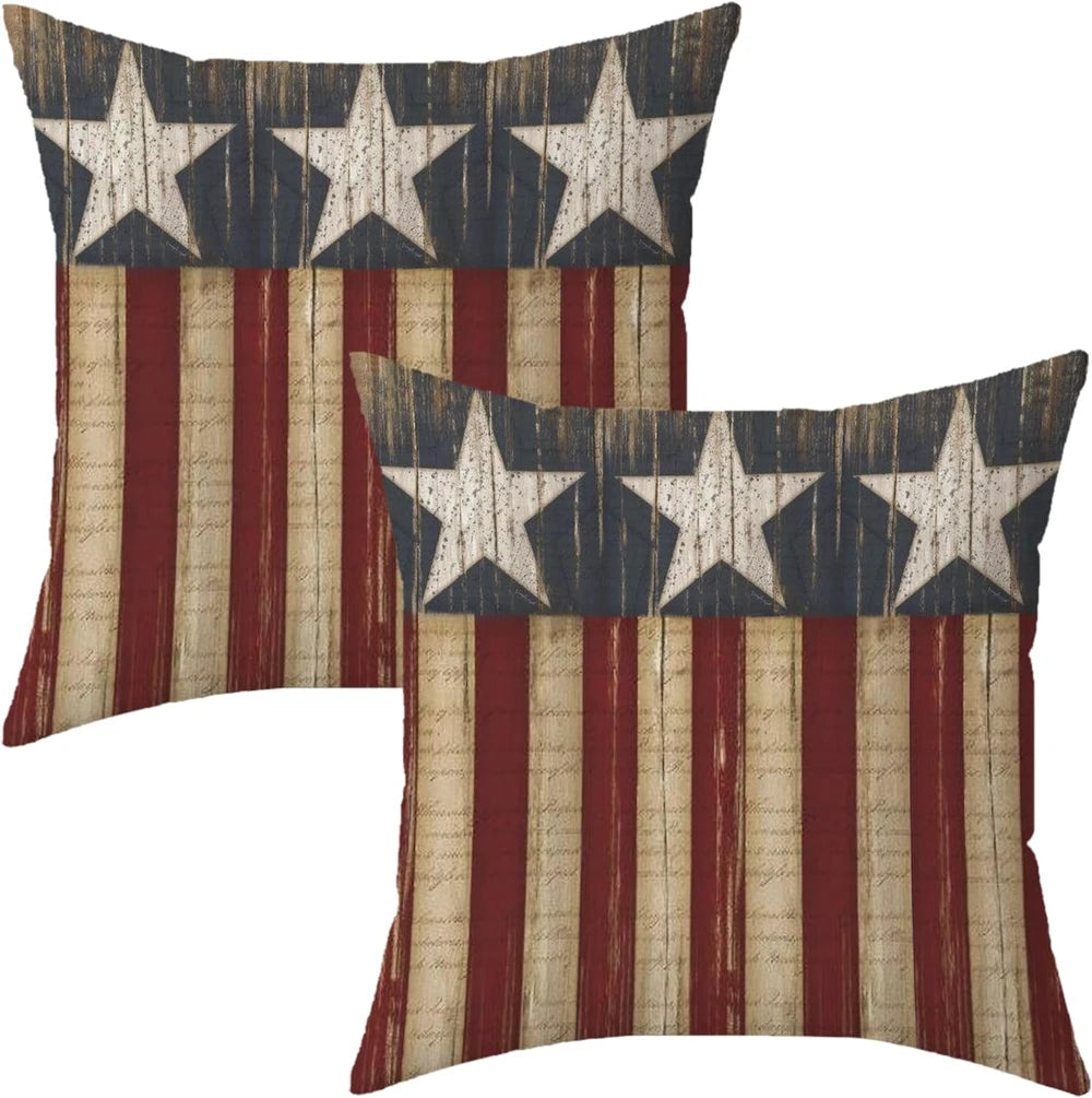 Vintage American Flag Pillow Covers (Set of 2)