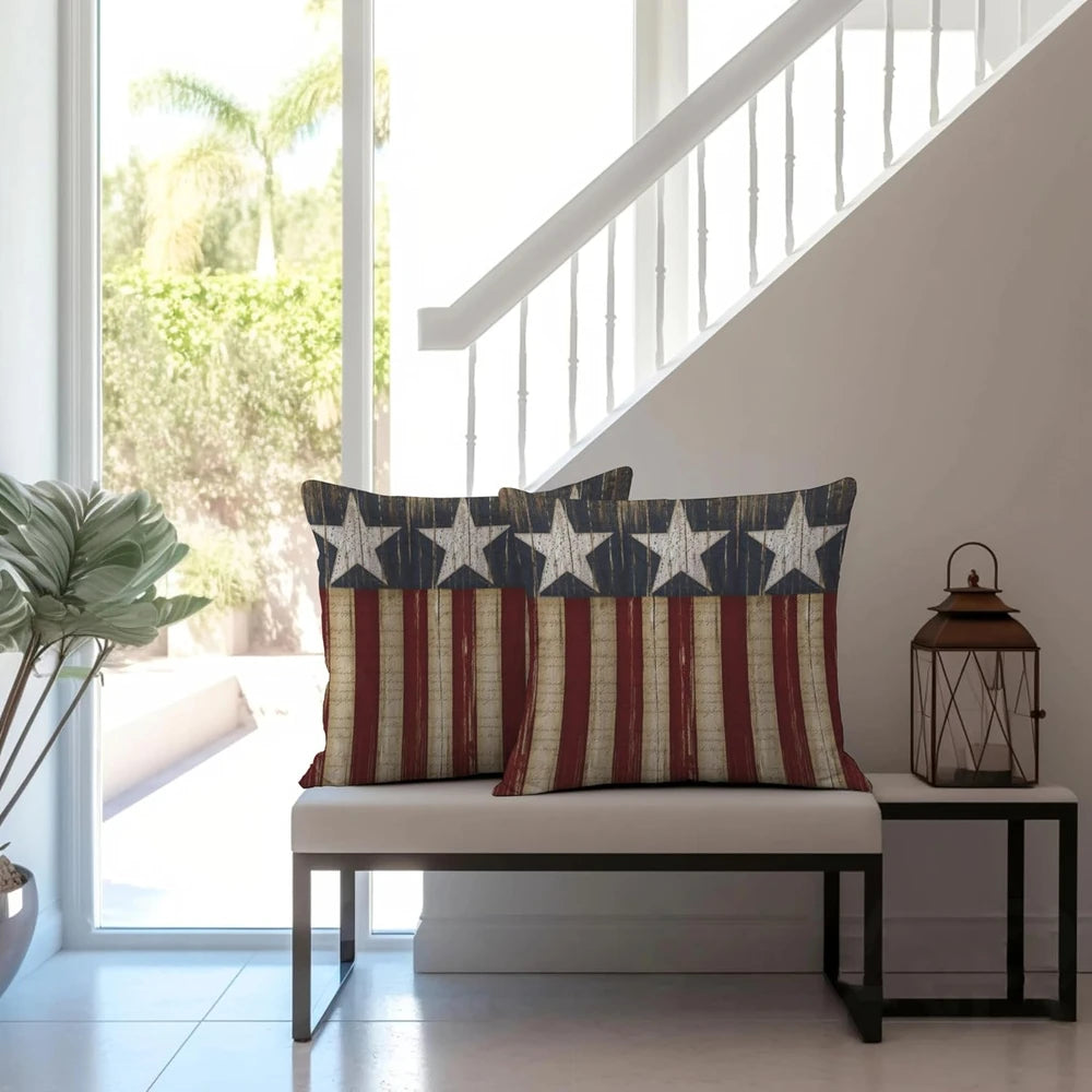 Vintage American Flag Pillow Covers (Set of 2)