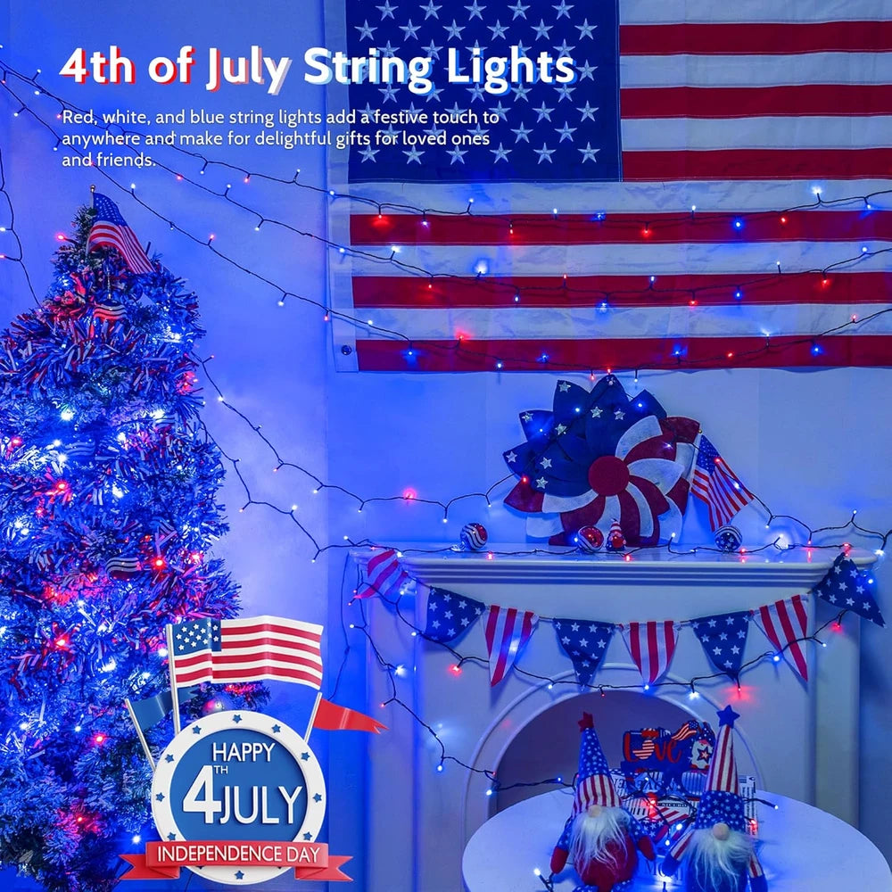 Woohaha Red White Blue Solar String Lights