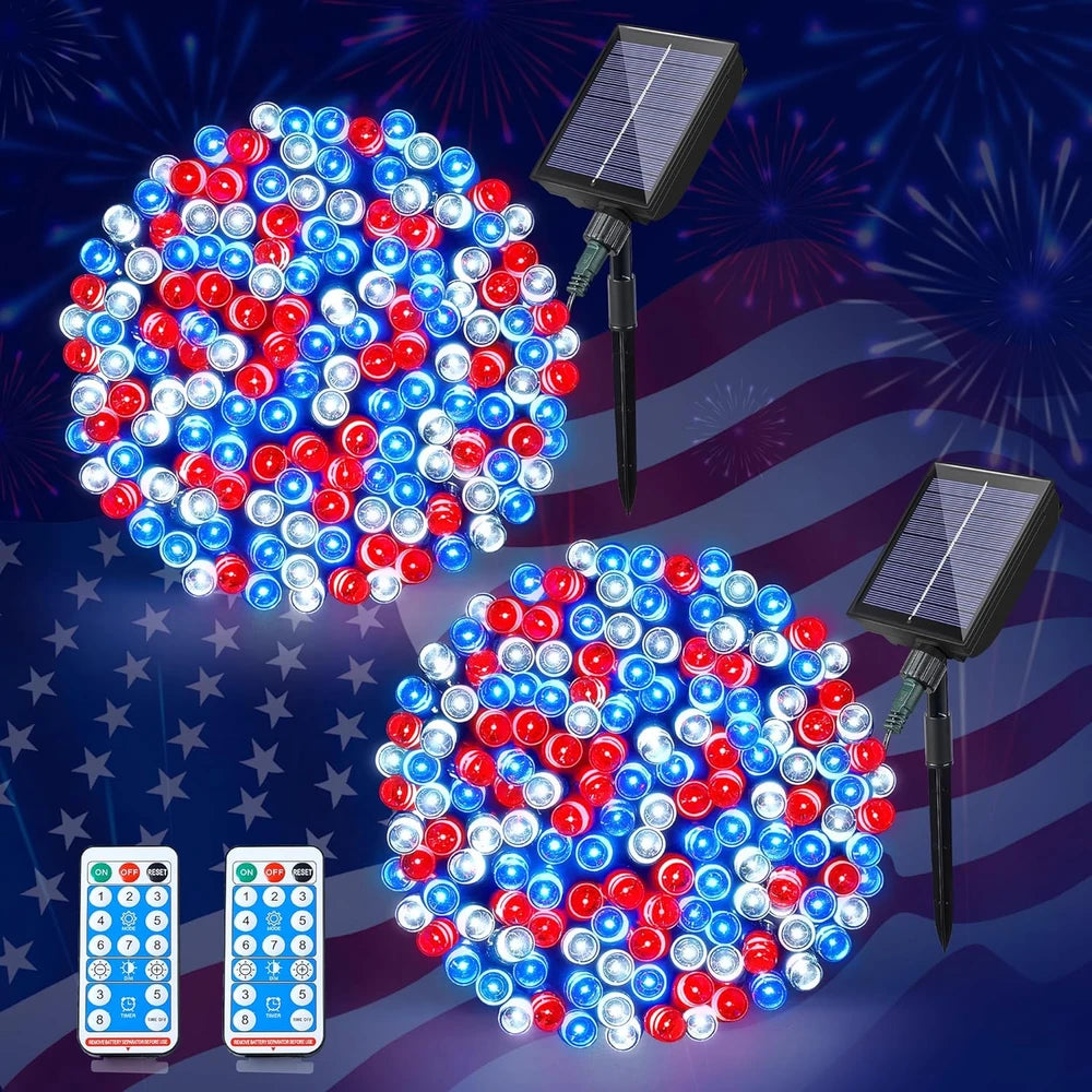 Woohaha Red White Blue Solar String Lights