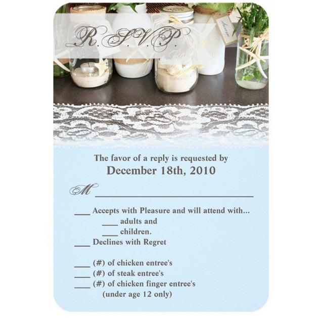 3.5x5 Vertical PRINTED Wedding R.S.V.P. Card - Succulent Plant Vases Lace Photograph