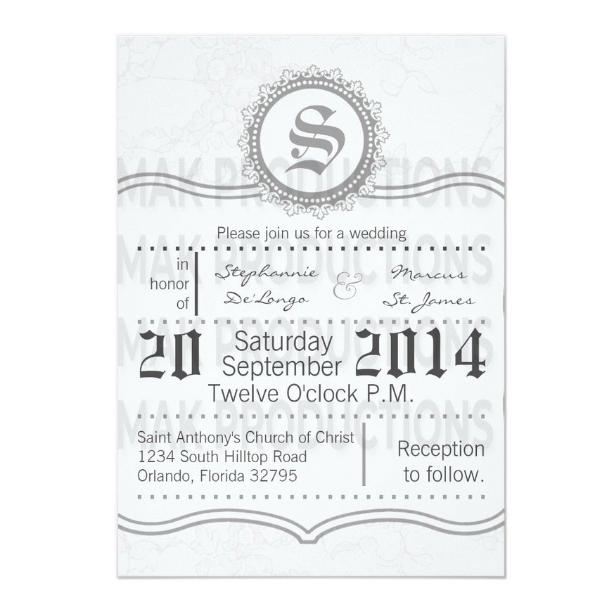 5x7 PRINTED Wedding Invitation - White Elegant Border
