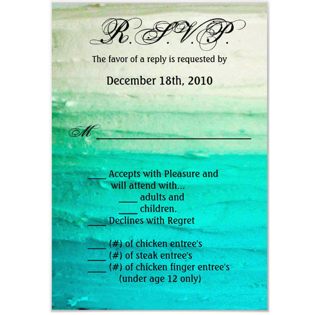 3.5x5 Vertical PRINTED Wedding R.S.V.P. Card - Teal and White Ombre Frosting Cake