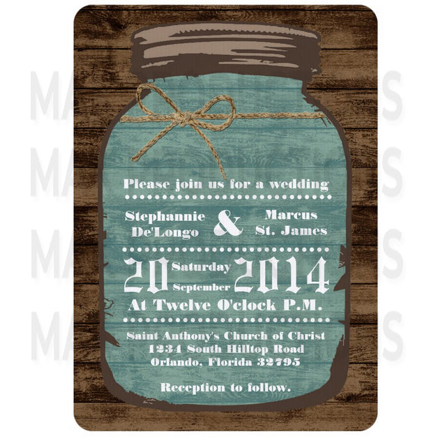 5x7 PRINTED Wedding Invitation - Brown Simple Country Mason Jar Graphic