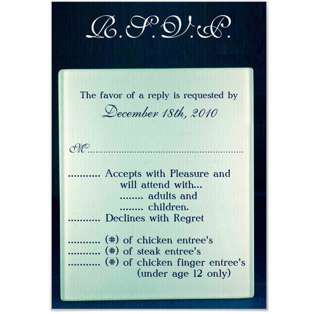 3.5x5 Vertical PRINTED Wedding R.S.V.P. Card - Navy Blue and White Texture Paper Simplistic