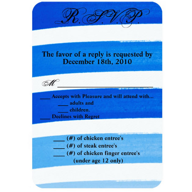 3.5x5 Vertical PRINTED Wedding R.S.V.P. Card - Blue and White Ombre Stripe Patter Background