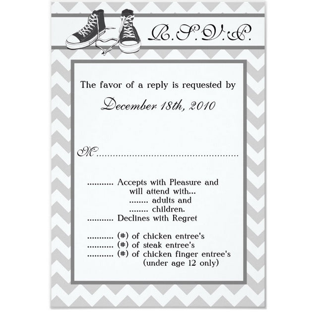 3.5x5 Vertical PRINTED Wedding R.S.V.P. Card - Light Gray and White Sneakers Converse Shoes Fashion