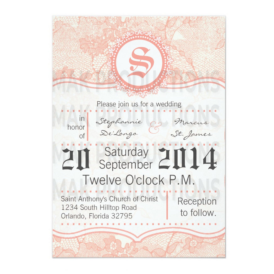 5x7 PRINTED Wedding Invitation - Light Pink and White Trees Leaves Elegant Floral Flowers