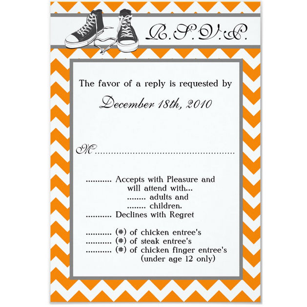3.5x5 Vertical PRINTED Wedding R.S.V.P. Card - Orange and White Sneakers Converse Shoes Fashion