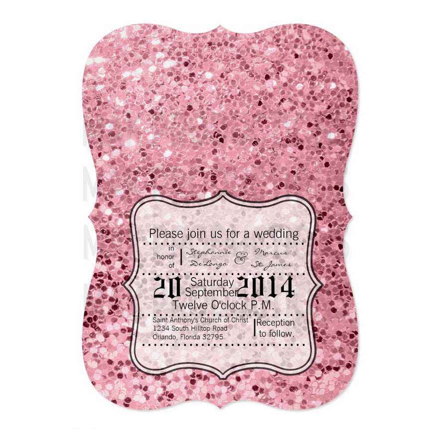 5x7 PRINTED Wedding Invitation - Pink Sparkle Simple Pattern
