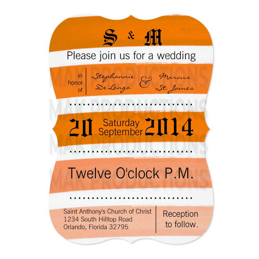 5x7 PRINTED Wedding Invitation - Orange Ombre Stripe Pattern