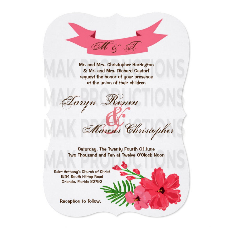 5x7 PRINTED Wedding Invitation - Red and White Simple Poppy Floral Flowers