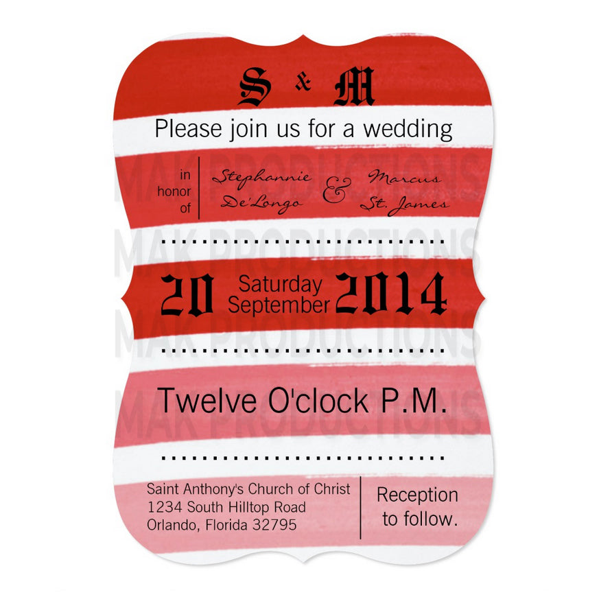 5x7 PRINTED Wedding Invitation - Red Ombre Stripe Pattern