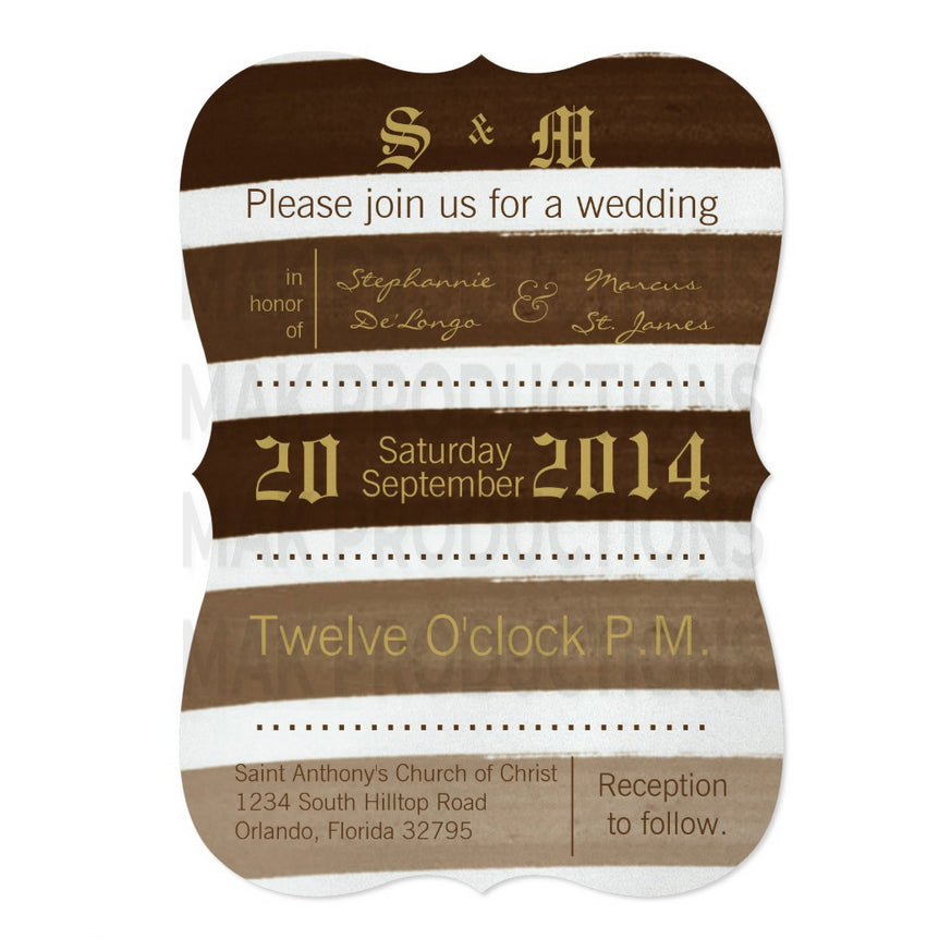 5x7 PRINTED Wedding Invitation - Brown Ombre Stripe Pattern