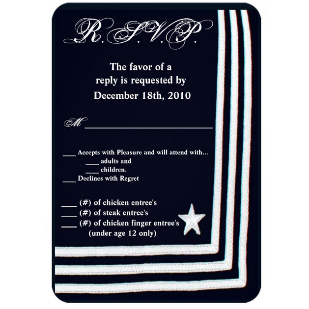 3.5x5 Vertical PRINTED Wedding R.S.V.P. Card - Black and White Stripe Corner Star