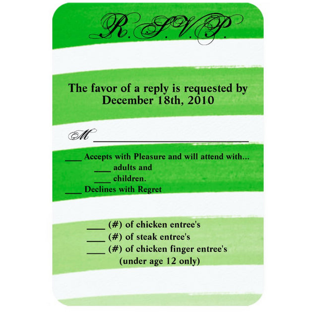 3.5x5 Vertical PRINTED Wedding R.S.V.P. Card - Green and White Ombre Stripe Patter Background (Copy)