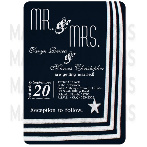 5x7 PRINTED Wedding Invitation - Black and White Simple Minimalist Stripe Star