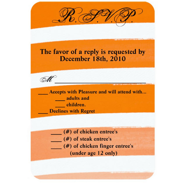 3.5x5 Vertical PRINTED Wedding R.S.V.P. Card - Orange and White Ombre Stripe Patter Background