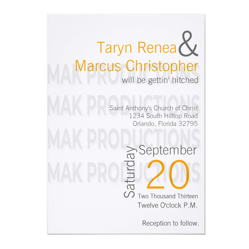 5x7 PRINTED Wedding Invitation - White and Yellow Simple Text