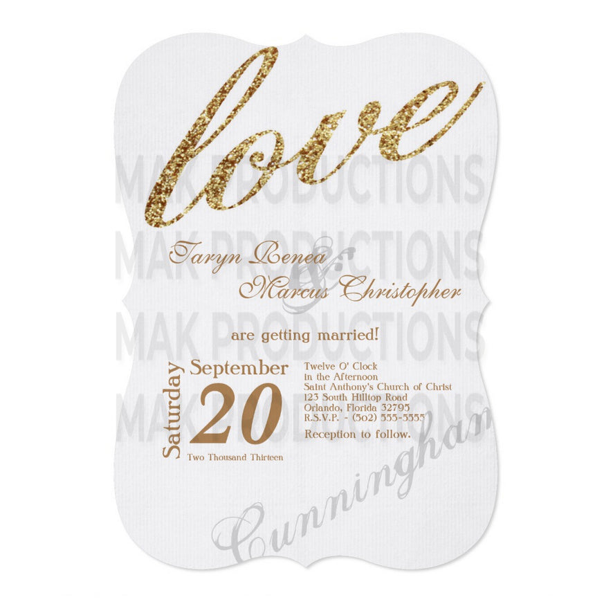 5x7 PRINTED Wedding Invitation - White and Gold Simple Minimalist Love Cursive