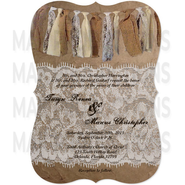 5x7 PRINTED Wedding Invitation - Gold and Silver Lace Stripe Tie Line