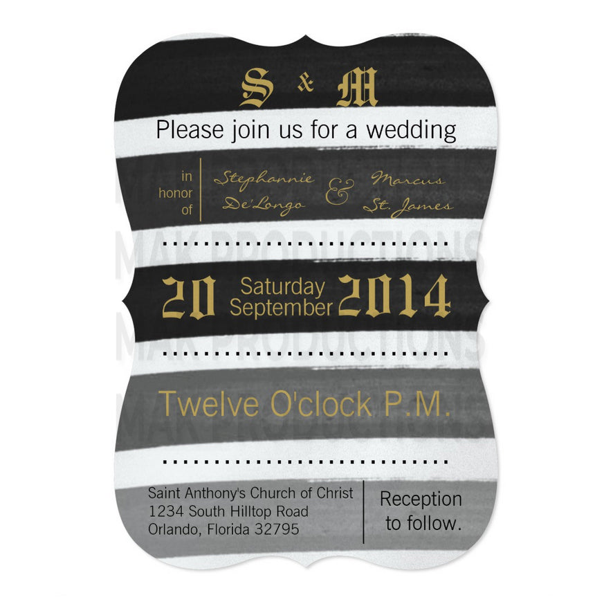 5x7 PRINTED Wedding Invitation - Black Ombre Stripe Pattern