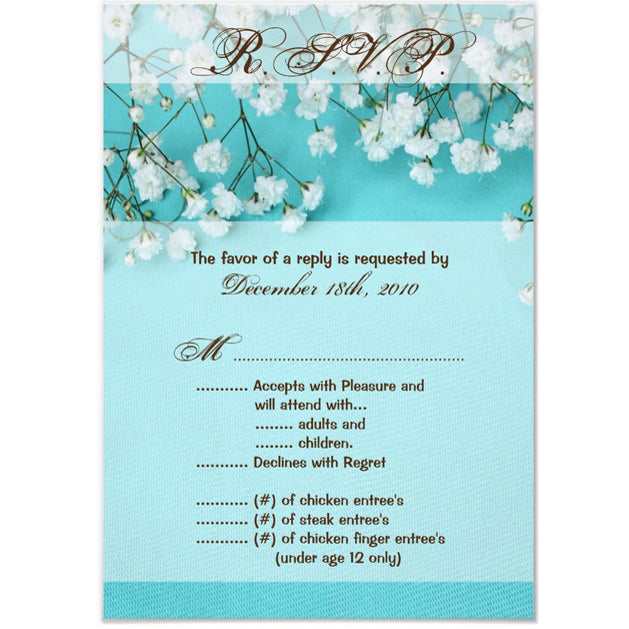 3.5x5 Vertical PRINTED Wedding R.S.V.P. Card - Teal and White Cotton Plant