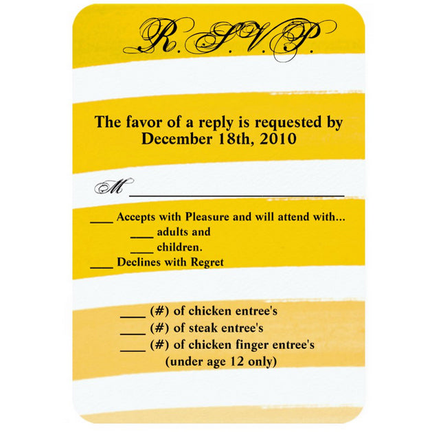 3.5x5 Vertical PRINTED Wedding R.S.V.P. Card - Yellow and White Ombre Stripe Patter Background