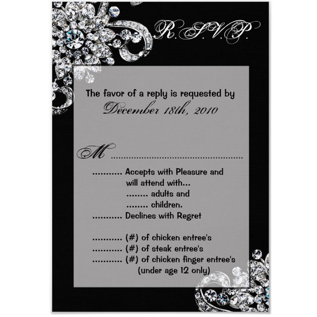3.5x5 Vertical PRINTED Wedding R.S.V.P. Card - Floral Jewel Flower Fancy Elegant