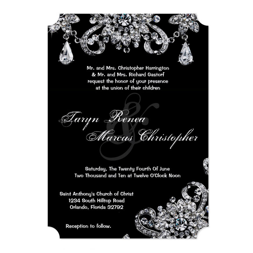5x7 PRINTED Wedding Invitation - Black and White Elegant Formal Jewelry Pattern