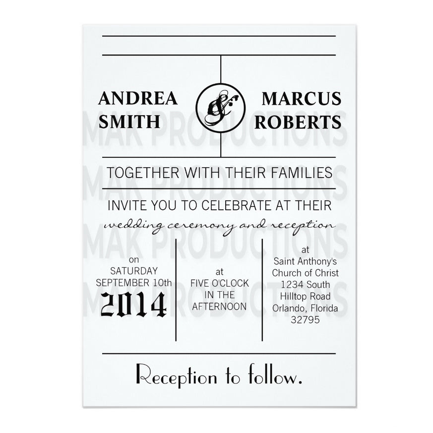 5x7 PRINTED Wedding Invitation - Simple White and Black Minimalist Sectioned Invitation