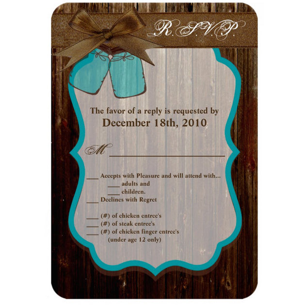 3.5x5 Vertical PRINTED Wedding R.S.V.P. Card - Dark Wood Boards Country Dual Mason Jars