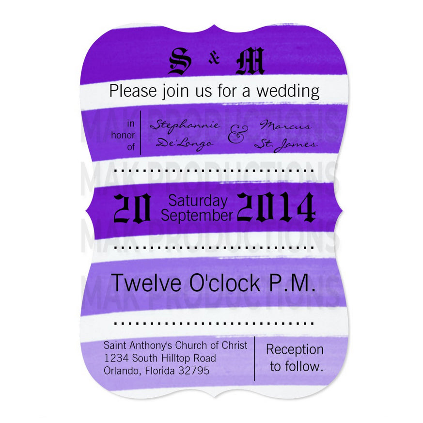 5x7 PRINTED Wedding Invitation - Purple Ombre Stripe Pattern
