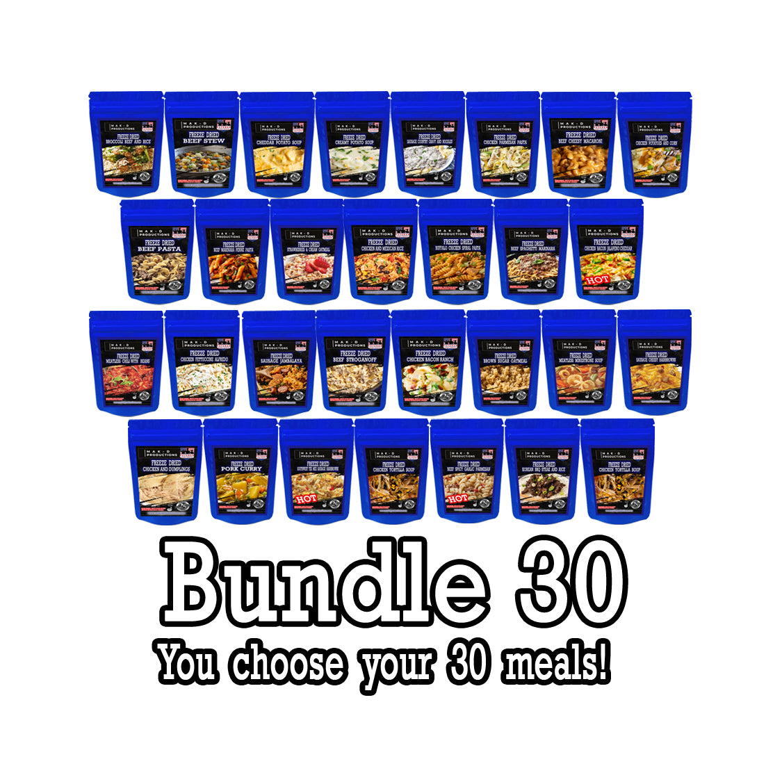 Freeze Dried Meal Pouches - Set of 30 for only $12.50 each