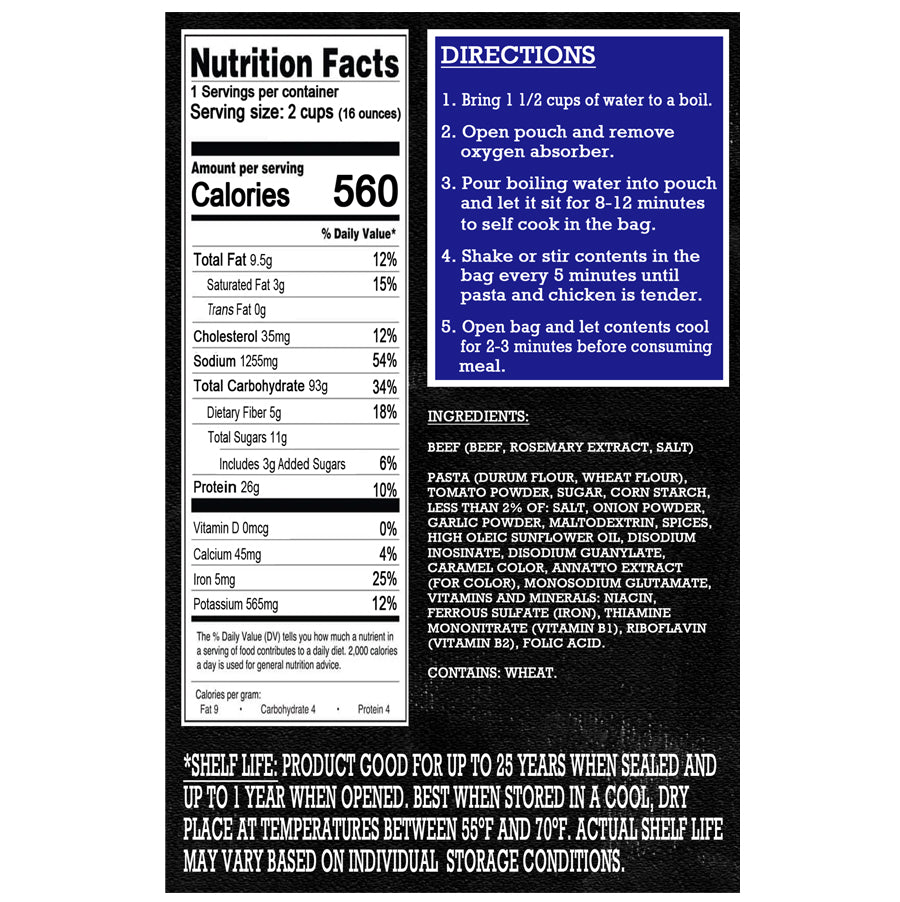 Freeze Dried Meal Pouch - Beef - Pasta - Beef Marina Penne Pasta