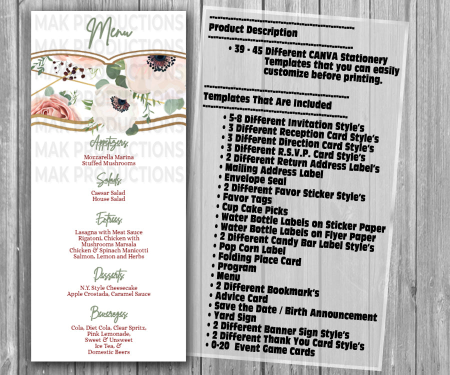 39-45 Wedding Stationary Set - Geometric Rose on White