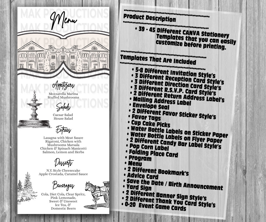 39-45 Wedding Stationary Set - Cream and Black Mansion Horse Carriage