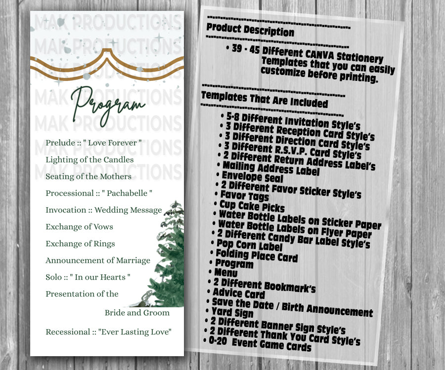 39-45 Wedding Stationary Set - Green and White Winter Trees