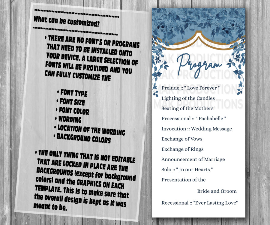 39-45 Wedding Stationary Set - Blue Floral Garland Leaves