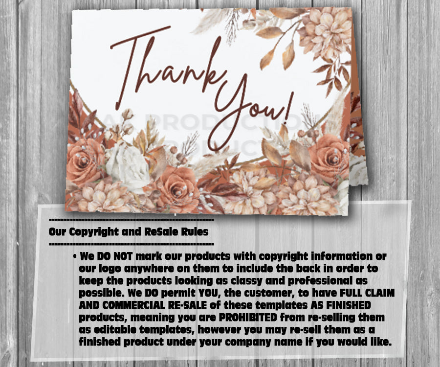 39-45 Wedding Stationary Set - Brown Bohemian Rust Floral