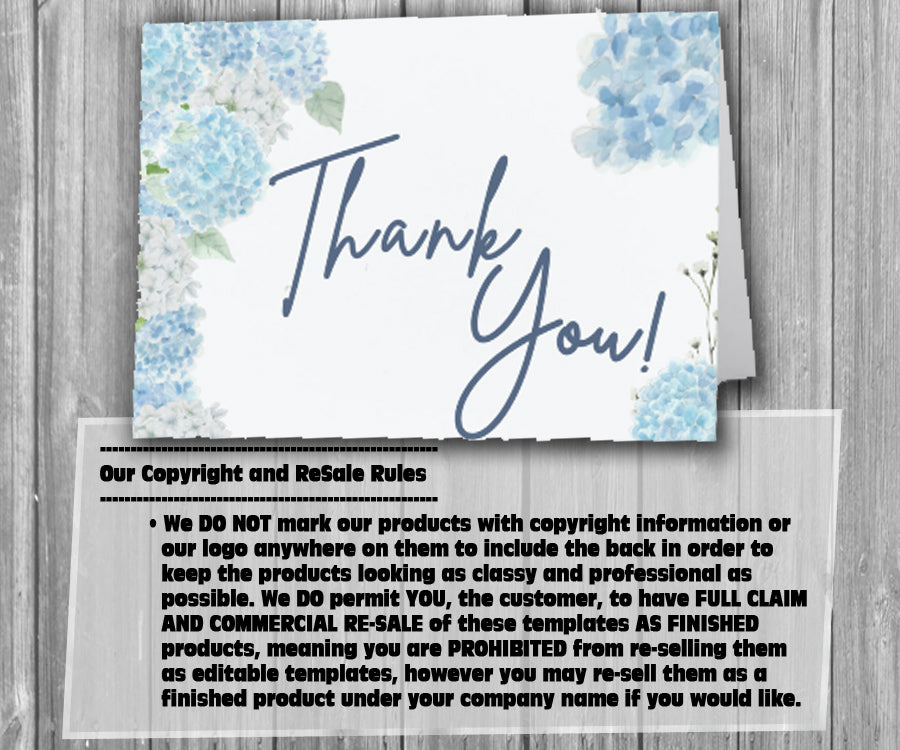 39-45 Wedding Stationary Set - Blue and White Hydrangea